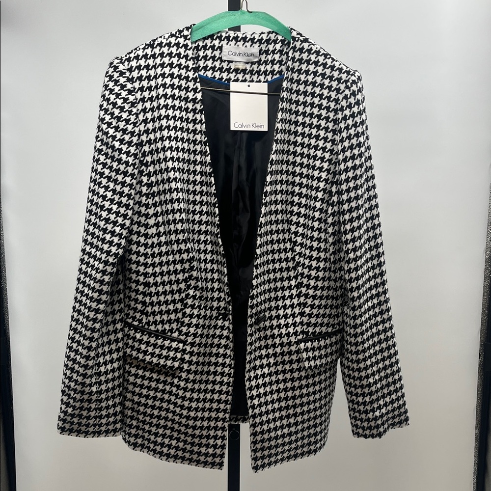 Calvin Klein Black and White Houndstooth Blazer